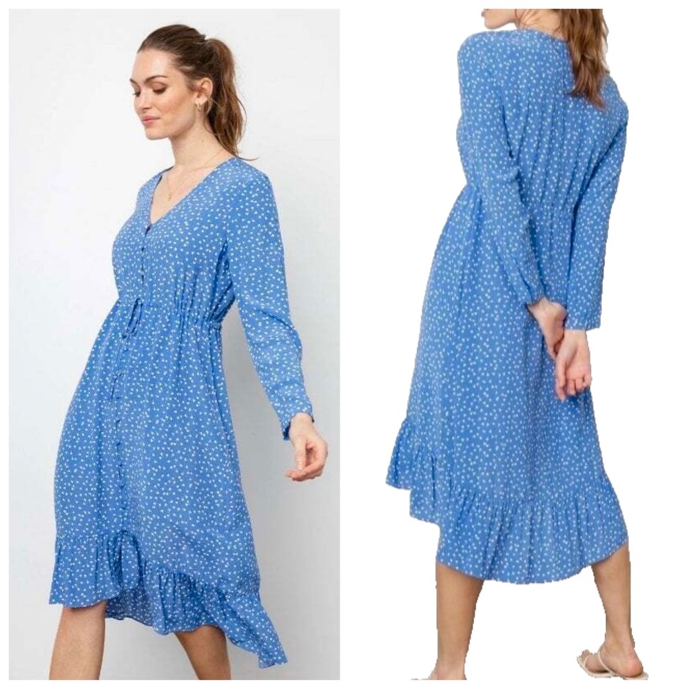 Rails Jade ditsy floral button up midi dress Size S Blue‎ Wisteria